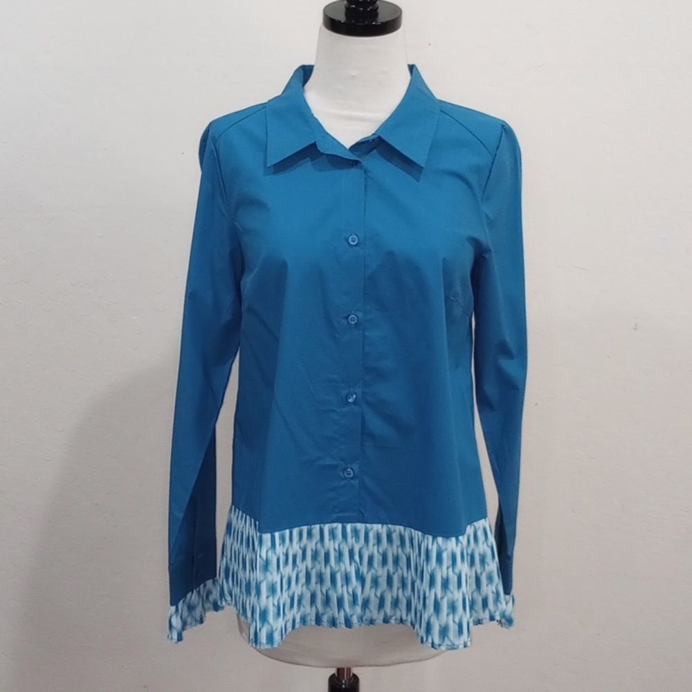 Cecilie Copenhagen Blue Jette Button Up Ruffle Peplum Cotton Blouse - S - New!